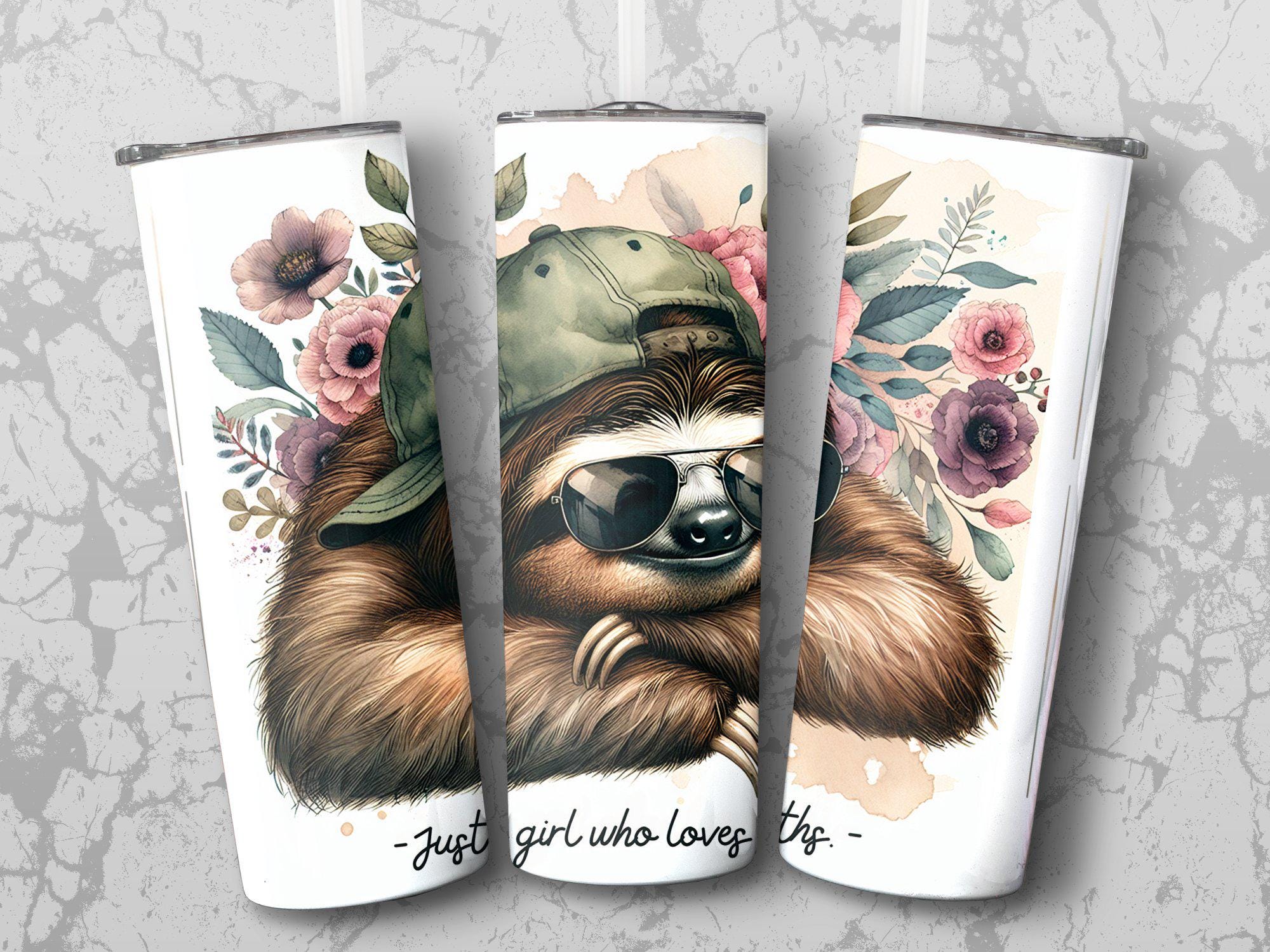 Cute Sloth Art Digital PNG Art With Flowers and Sunglasses, Just a Girl ...