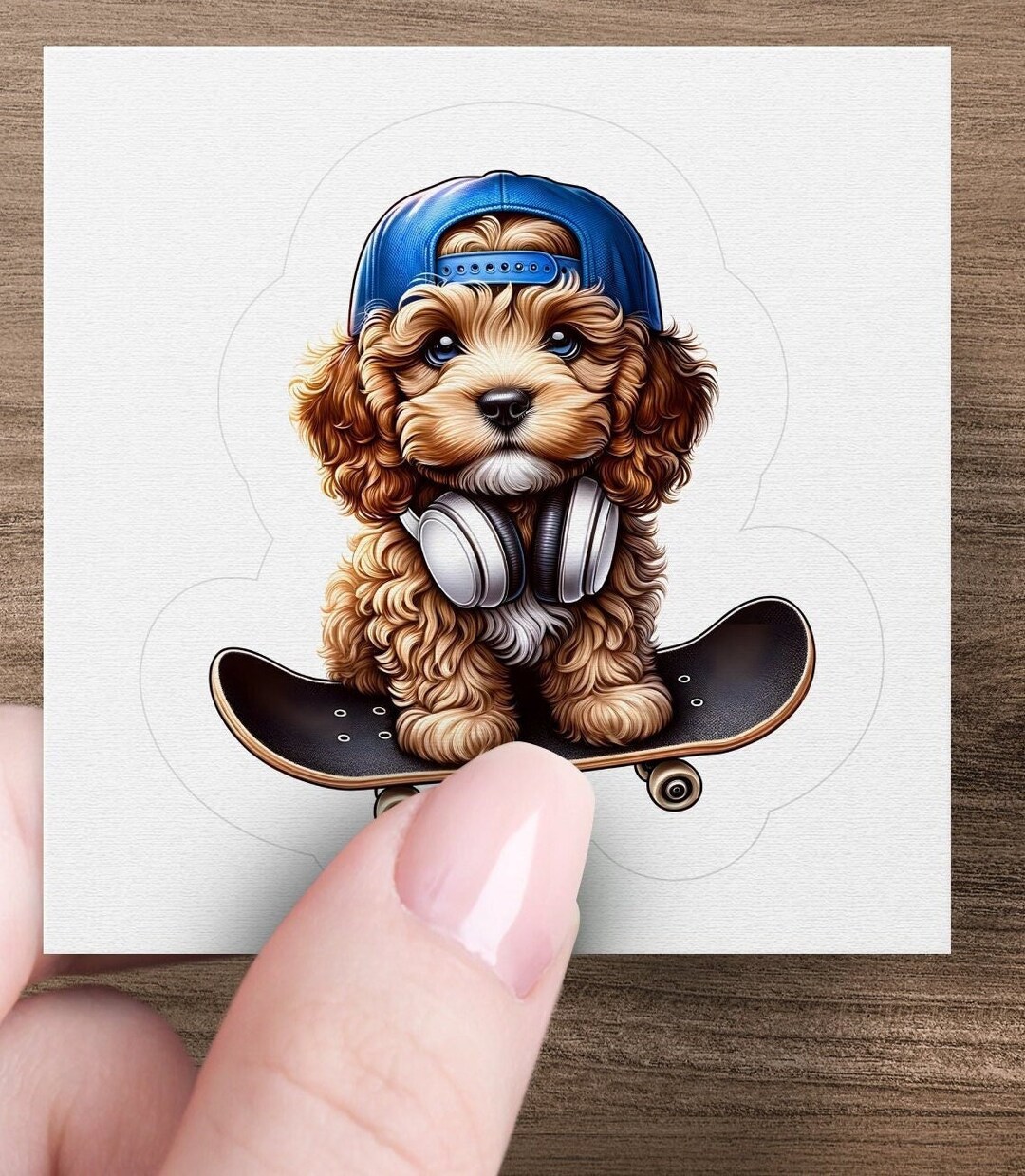 Cute Dog on Skateboard Vinyl Sticker, Fluffy Cavapoo/cavadoodle With ...