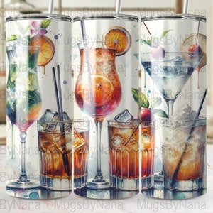 Digitaler Download Cocktail Tumbler Wrap/Kunstdruck, lebendige Aquarell Getränke, Hausbar Wand Dekor, Cocktail-Enthusiasten Geschenk, sofort Download