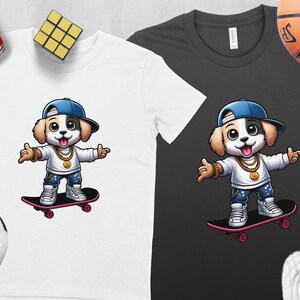 Cool Hip Hop Dog on Skateboard T-Shirt, Cartoon Dog Graphic, Street Style Tee for All Ages