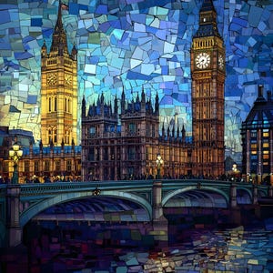 Vintage Mosaic-Like Big Ben Westminster Ceramic Tile Art, Hand Sublimated Square, Decorative Trivet, Travel Nature Art, FREE US Shipping