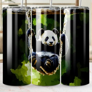 Envoltura para vaso digital sin costuras "Panda on Swing" de 20 oz, diseño de sublimación de animal lindo, divertido oso panda, diseño para niños