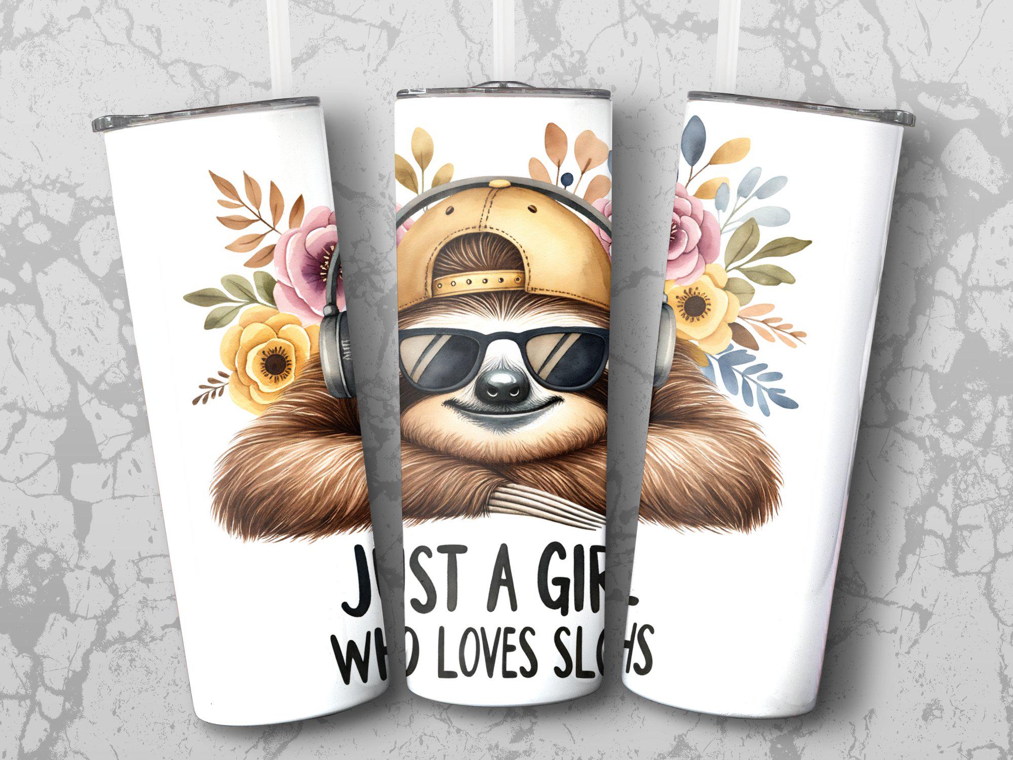 Cute Sloth Digital PNG Tumbler Wrap Design, Just a Girl Who Loves ...