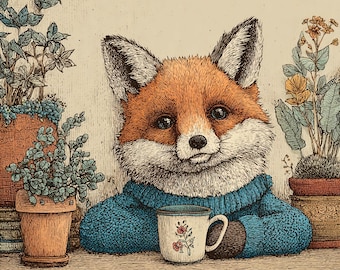 Vintage Fox Hand Sublimated Ceramic Tile Trivet Art | William Morris Art Nouveau Style| Nature Lover Gift | Fox Lover Gift, FREE US Shipping