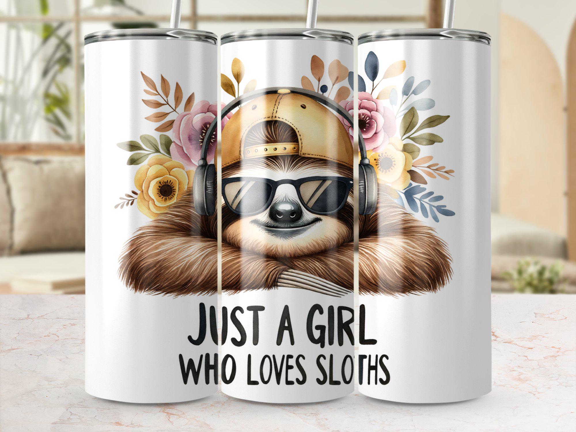Cute Sloth Digital PNG Tumbler Wrap Design, Just a Girl Who Loves ...