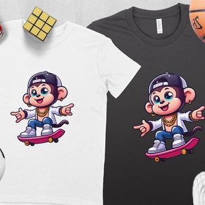 Kids Skater Monkey T-Shirt, Cute Cartoon Monkey on Skateboard, Colorful Youth Tee, Trendy Animal Graphic Shirt