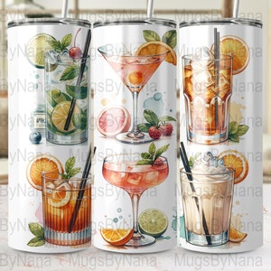 Digitaldruck bunte Cocktails, Illustration mit 6 Cocktails, Küche Bar Becher Wrap/Wandkunst, Sommer Trink Dekor, Instant Download