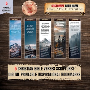 Printable Christian Inspirational Bookmarks, Customize Personalize, 5 Digital PNGs +5 PDFs Instant Download, 300 DPI Perfect Gift Idea Men