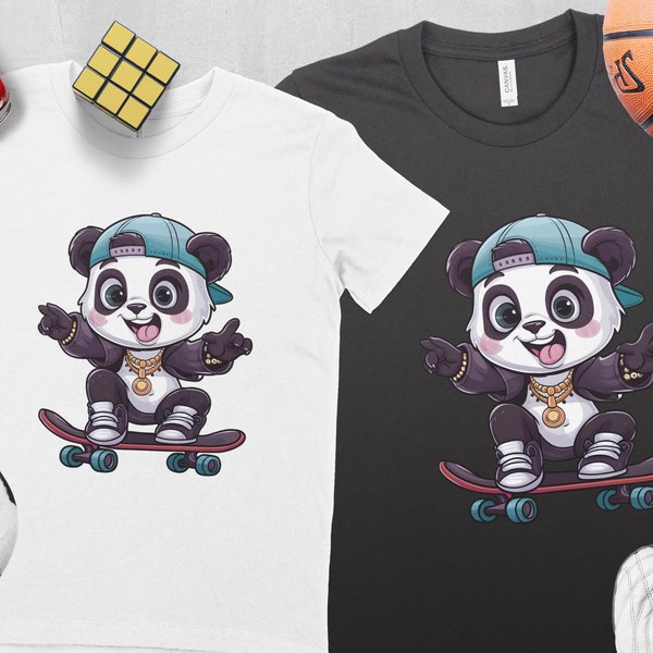 Cool Skateboarding Panda T-Shirt, Hip Hop Style Panda, Urban Animal Tee, Kid Sizes