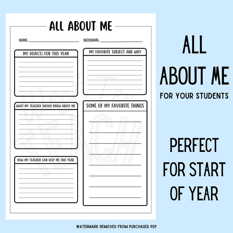 All About Me Worksheet for Older Students – Back to School Activity ...