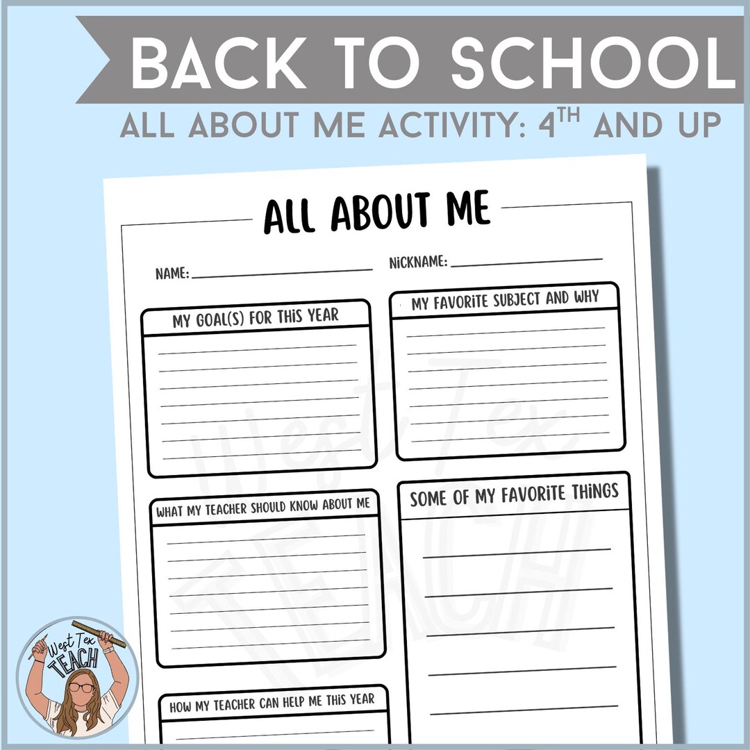 All About Me Worksheet for Older Students – Back to School Activity ...