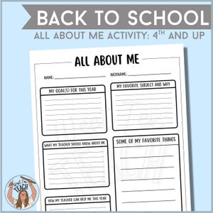 All About Me Worksheet for Older Students – Back to School Activity ...