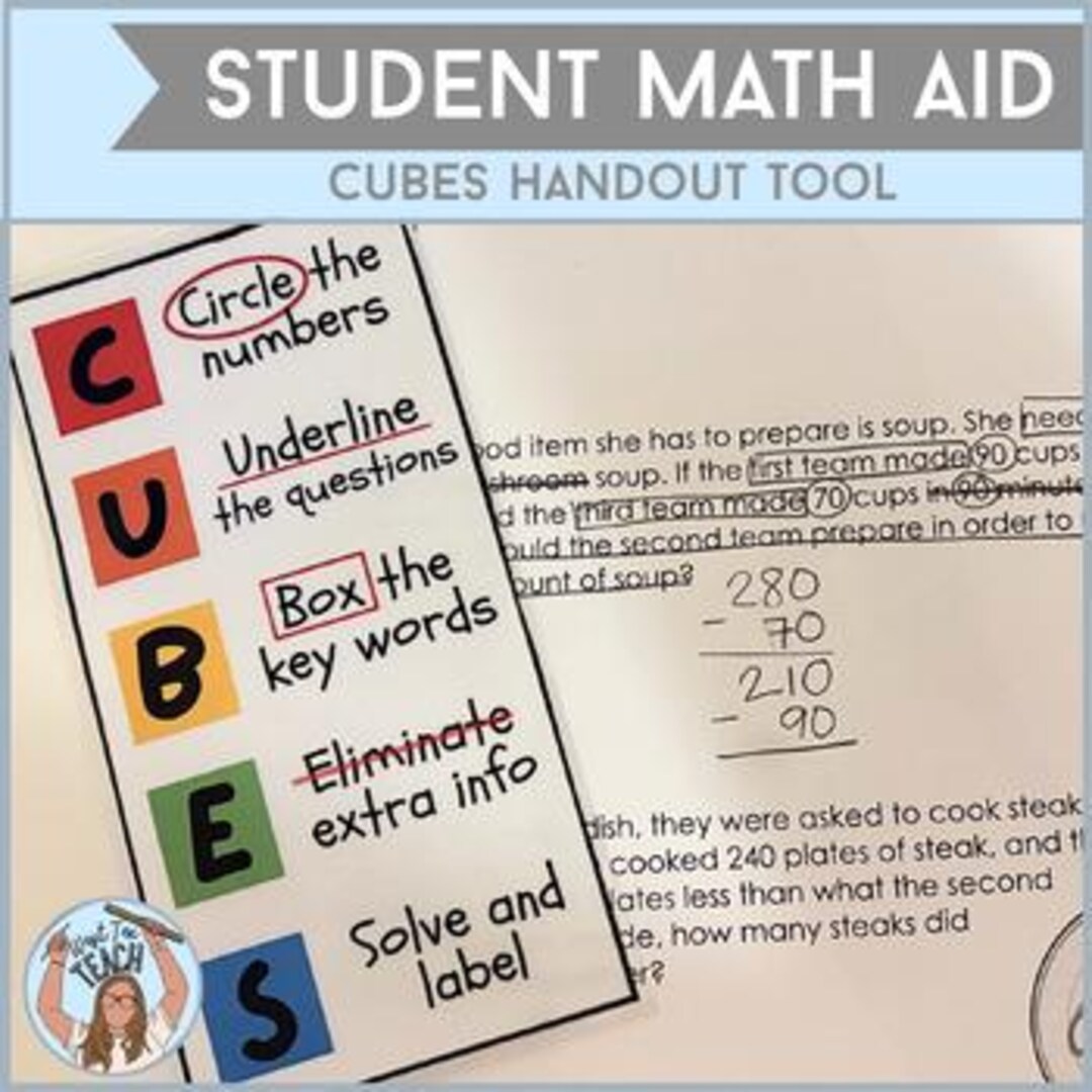 CUBES Math Handout Tool for Word Problems | Digital Download Printable ...