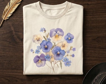 Comfort Colors® Blue Pansy Shirt | Forget Me Not Tee | Pressed Wildflower Botanical | Garden Mom Gift
