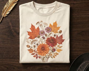 Comfort Colors® Autumn Botanical Tee | Pressed Fall Floral Shirt | Maple Leaf Dahlia | Cottagecore Gift