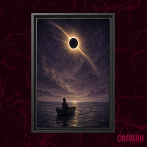Totality | Solar Eclipse Wall Art | Black Sun Canvas Print | Gold Corona Celestial Decor | Dark Ocean Painting | Astronomy Lover Gift