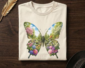 Comfort Colors® Spring Garden Butterfly Tee | Floral Nature Art Shirt | Cottagecore | Gift for Her