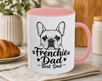 Frenchie Dad Mug | French Bulldog Portrait Coffee Cup | Funny Dog Owner Father's Day Birthday Christmas Minimal Graphics Line Art Black Gift