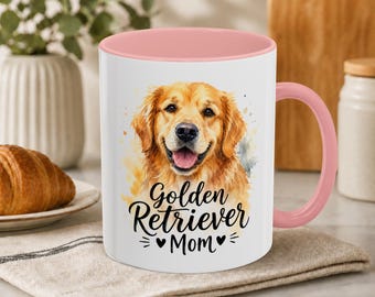 Golden Retriever Mom Mug | Watercolor Splash Dog Portrait Gift | Cute Artsy Puppy Coffee Cup Birthday Christmas Owner Lover Appreciation Day