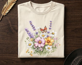 Comfort Colors® Daisy Lavender Butterfly Tee | Wildflower Meadow Shirt | Botanical Garden | Summer Gift