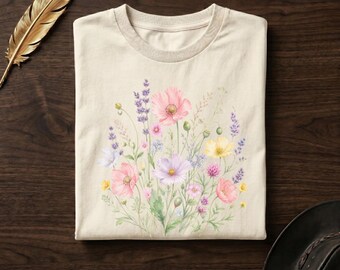 Comfort Colors® Pastel Poppy Meadow Tee | Wildflower Botanical Shirt | Lavender Spring Garden | Boho Gift