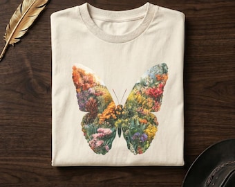 Comfort Colors® Summer Garden Butterfly Tee | Full Bloom Floral Shirt | Nature Art | Gift for Her