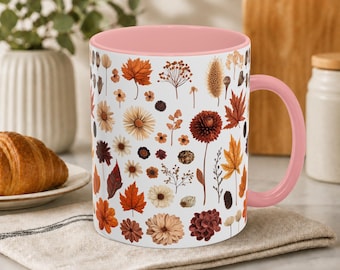 Pressed Flower Autumn Mug | Botanical Coffee Cup | Cottagecore Fall Gift for Nature Lovers
