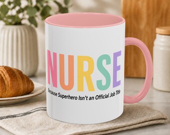 Nurse Superhero Mug | Colorful RN Appreciation Cup | Funny Nurses Week Gift | Pastel Healthcare
