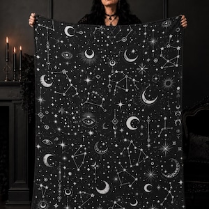 The Celestial Atlas | Constellation Sherpa Blanket | Witchy Night Sky Decor | Whimsigoth Bedroom Gift | Cozy Star Throw