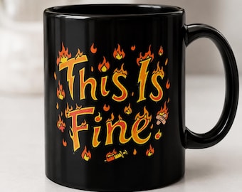 This Is Fine Black Nurse Mug | RN Night Shift Gift | Dark Humor Healthcare Cup | Funny Nurse Gift