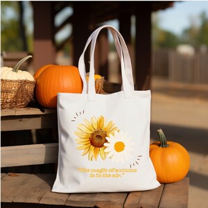 Herbstliche Blumentasche mit inspirierendem Zitat, nachhaltiges Erntedankgeschenk