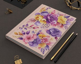 Diario floral personalizado de tapa dura: cuaderno espiral con nombre personalizado