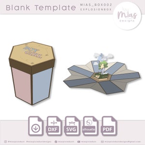 Plantilla SVG de caja de explosión, archivo digital, plantilla de caja sorpresa en dxf, idea de caja para revelación de género de bebé, caja sorpresa svg