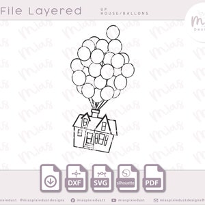 File SVG di UP House Balloons File SVG di Up House DXF File SVG di Up the movie house File DXF di Up the movie per vinile File di taglio di palloncini in formato SVG per laser