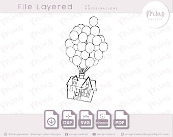 UP House Ballons SVG file Up house DXF Up the movie house svg file Up the movie Dxf file for vinyl Balloons svg cut file for laser