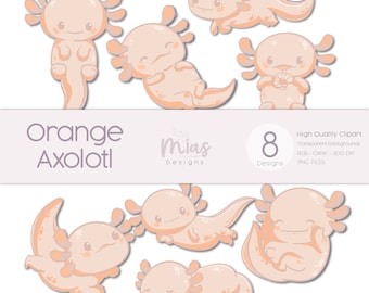 Axolotl clip art Cute Axolotl Orange PNG Kawaii Axolotl image under the sea animal Axolotl sublimation images png Axolotl salamander image