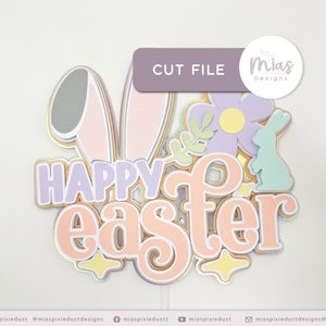 Feliz Páscoa Bolo Topper SVG Template Arquivo de Páscoa para Cricut Bolo Topper Arquivo de Páscoa Silhouette Studio Arquivo digital Decorações de Páscoa