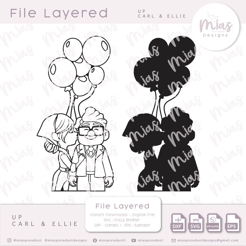 File Layered UP Movie Carl & Ellie Ballons | Dxf, Svg, Eps, Pdf ...