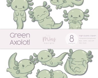 Axolotl clip art Cute Axolotl Green PNG Kawaii Axolotl image under the sea animal Axolotl sublimation images png Axolotl salamander image