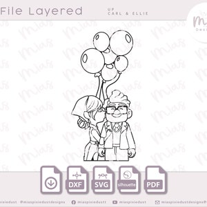 ファイルレイヤード UP ムービー Carl & Ellie Ballons | Dxf、Svg、Eps、Pdf | デジタル ファイルの即時ダウンロード | Cricut、シルエット ファイル