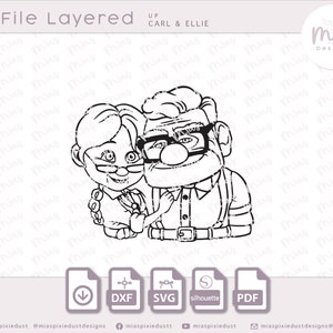 UP Anziani Carl ed Ellie SVG file UP film Dxf file per vinile Carl ed Ellie vecchio file Svg per oggetti di scena Up film svg