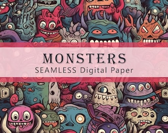 Monsters, SEAMLESS Patterns - Digital Paper - 1 Design - 3600 x 3600 pixels  - Commercial Use