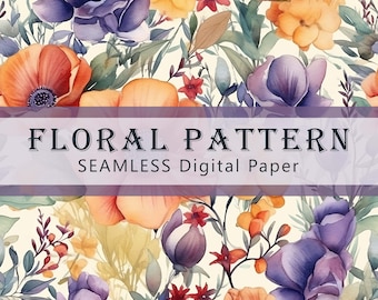 Water Color Flowers #2, SEAMLESS Patterns - Digital Paper - 1 Design - 3600 x 3600 pixels  - Commercial Use