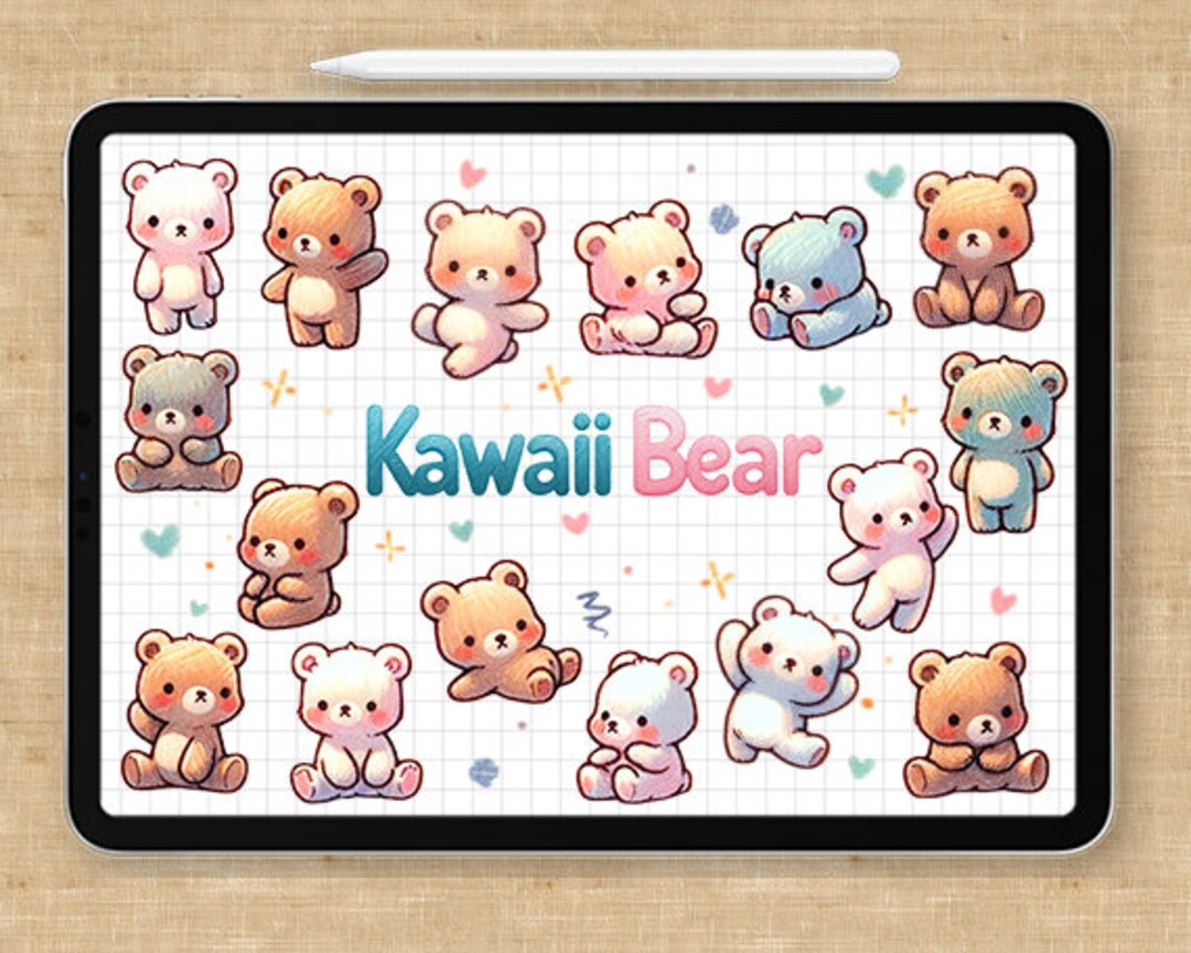 KAWAII BEAR 16 Goodnotes Stickers | Digital Stickers | Hand Drawn | Pre ...