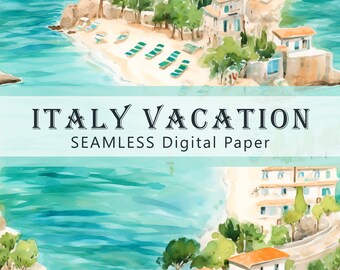 Italy Vacation, SEAMLESS Patterns - Digital Paper - 1 Design - 3600 x 3600 pixels  - Commercial Use