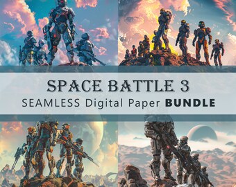 SPACE BATTLE 3, Digital Paper - SEAMLESS - 4 Designs - 3600 x 3600 pixels (37.5 in x 37.5 in)  - Commercial Use