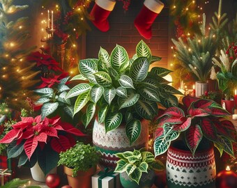Plant Mom's Christmas - Digital Paper - 1 Design - 3600 x 3600 pixels  - Commercial Use