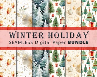 Winter Holiday Digital Paper - SEAMLESS - 6 Designs - 3600 x 3600 pixels (37.5 in x 37.5 in)  - Commercial Use