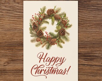 Tarjeta de felicitación tradicional con corona navideña (artículo físico)