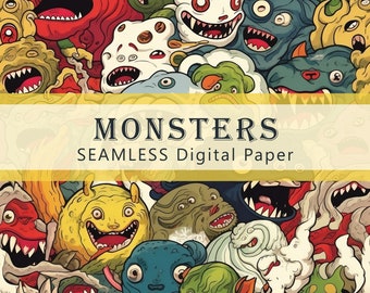 Monsters #2, SEAMLESS Patterns - Digital Paper - 1 Design - 3600 x 3600 pixels  - Commercial Use